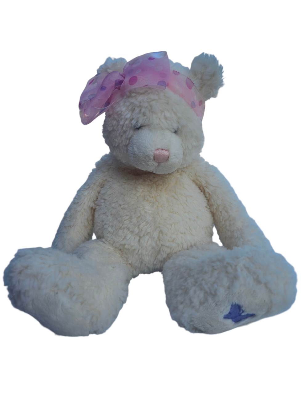 Plush Cream Gund Farrah Teddy Bear with Pink Polka Dot Headband - Kids Toy